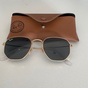 Ray-Ban 51 mm hexagonal Gold Frame Sunglasses